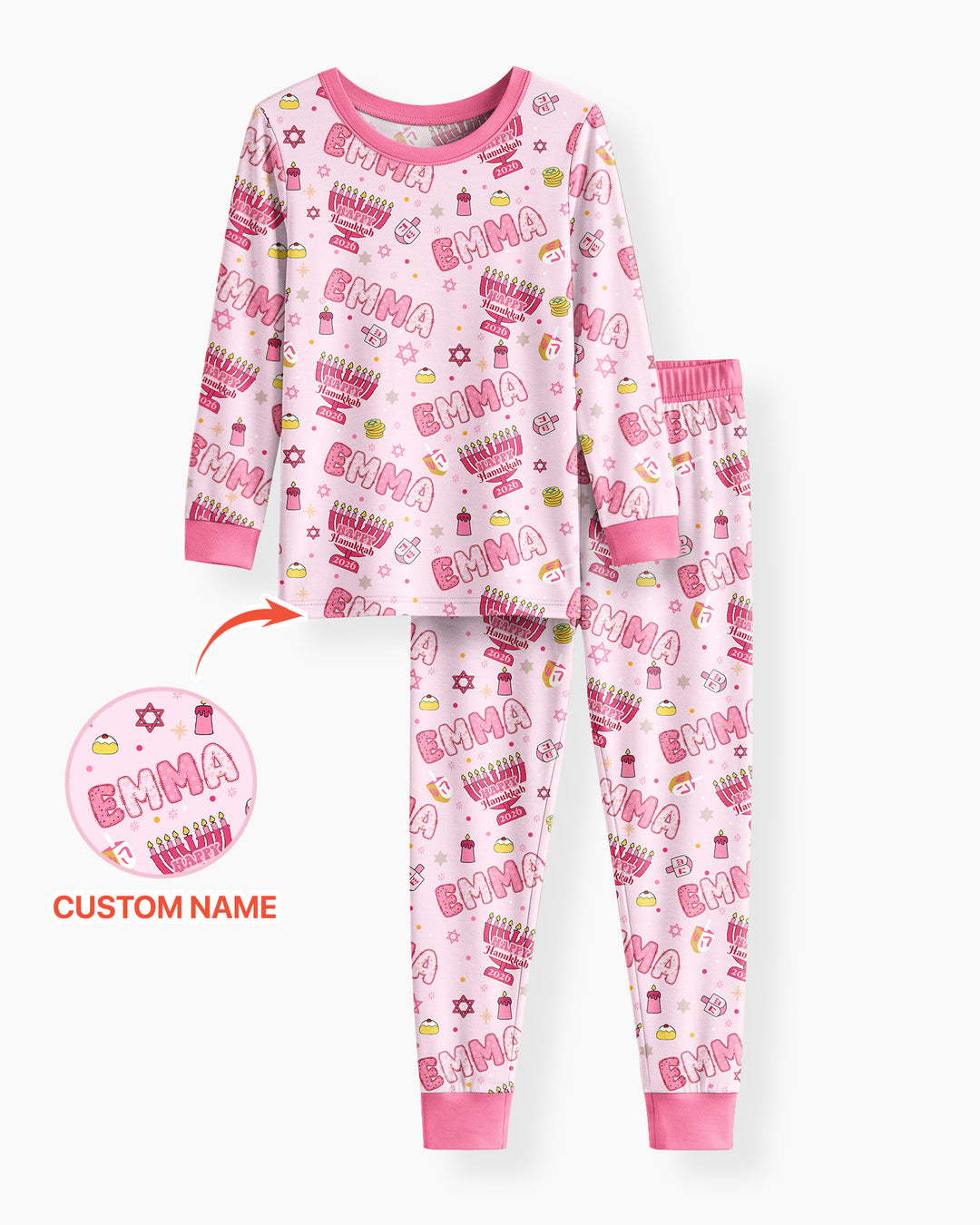 Custom name Happy Hanukkah 2026 Bamboo Two Piece Long Sleeve Pajama Set