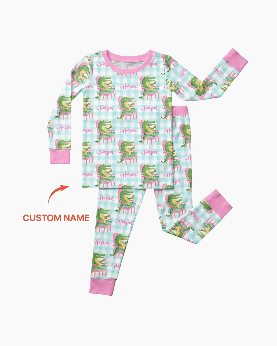 Custom Name Preppy Later Gator Bamboo Two Piece Long Sleeve Pajama Set