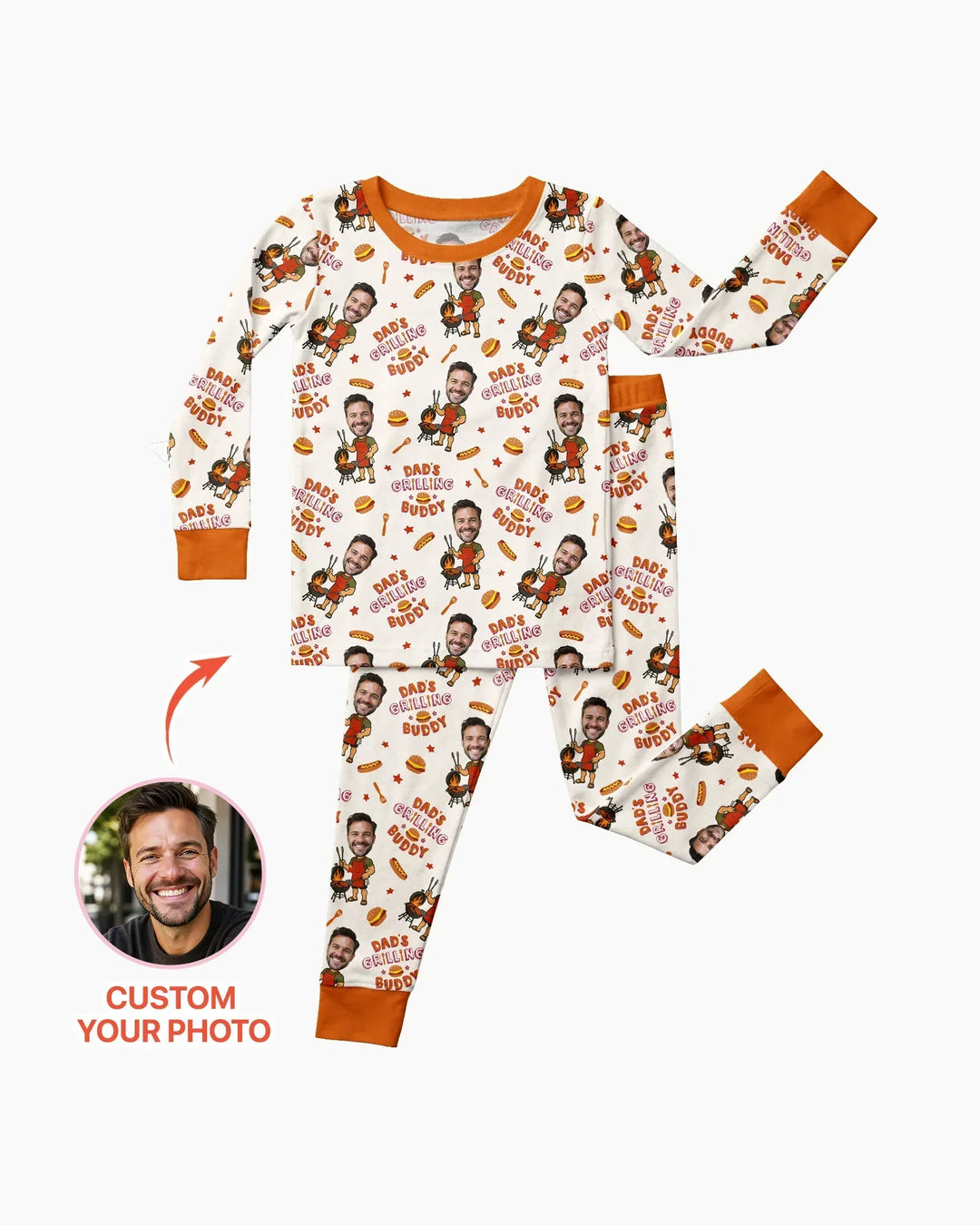Custom Photo Dad's Grilling Buddy Family Matching Bamboo Two Piece Long Sleeve Pajama Set