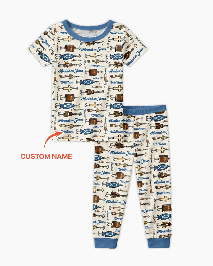 Hooked On Jesus Bamboo Two Piece Short Sleeve Pajama Set