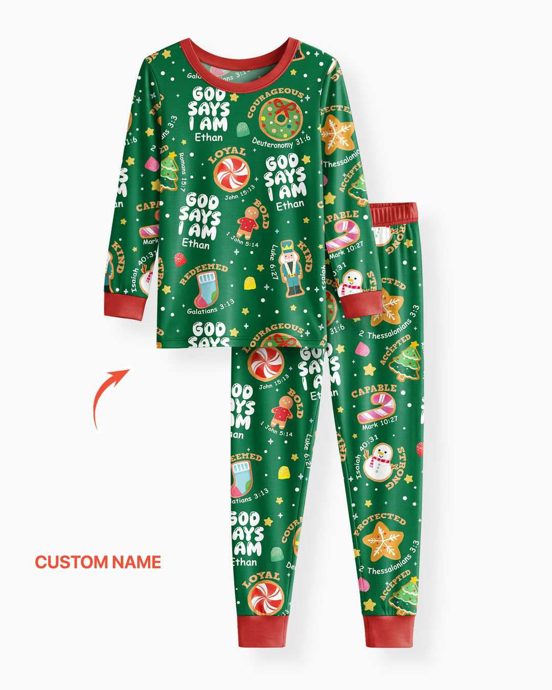 Merry Christmas God Says I Am Custom Name Bamboo Two Piece Long Sleeve Pajama Set