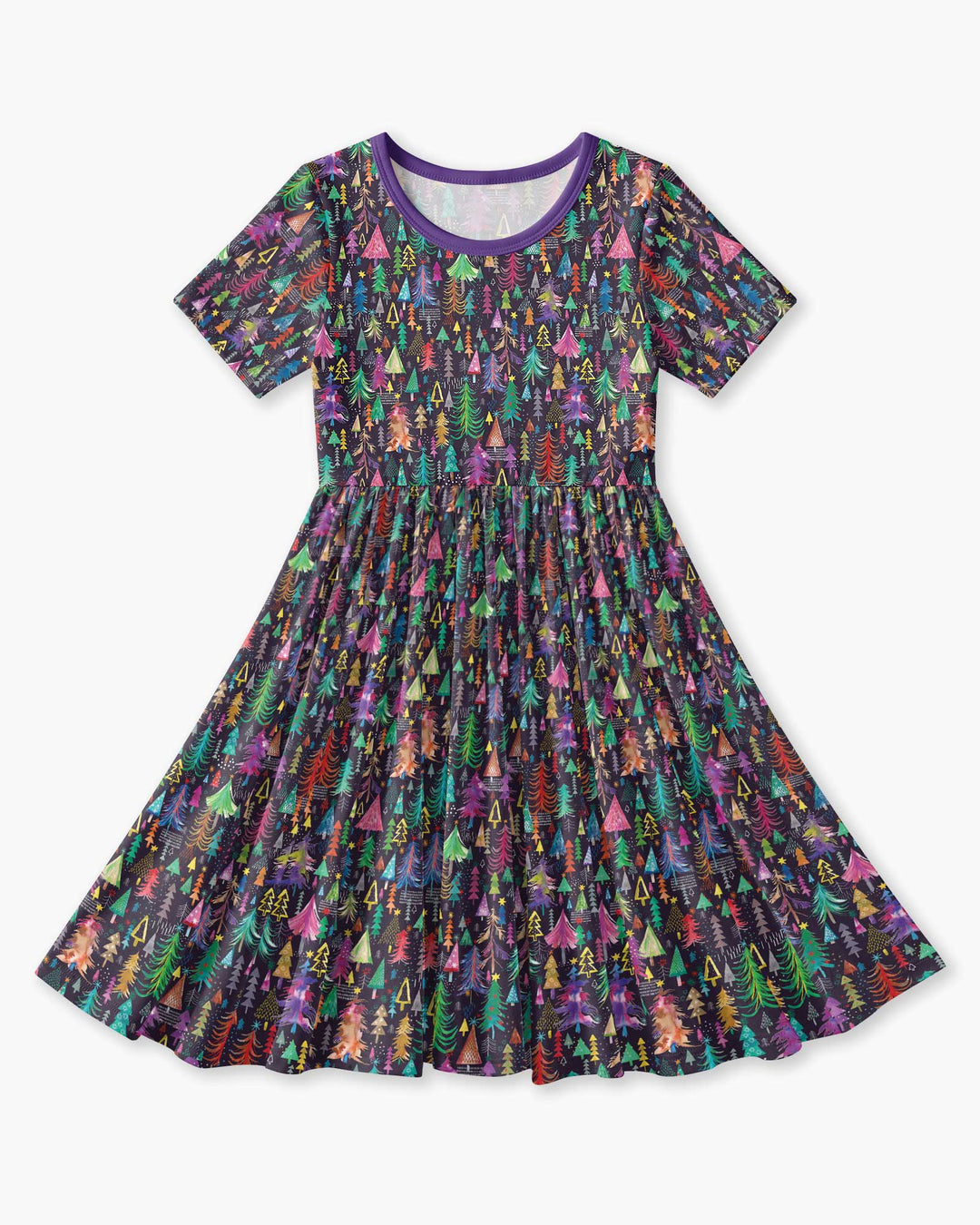 Christmas Holiday Colorful Trees Bamboo Twirl Dress