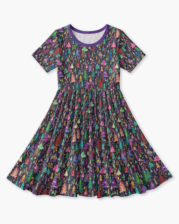 Christmas Holiday Colorful Trees Bamboo Twirl Dress