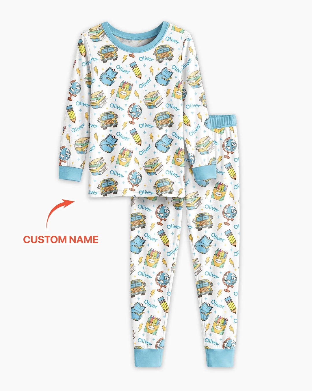 Custom Name Back To School Bamboo Two Piece Long Sleeve Pajama Set