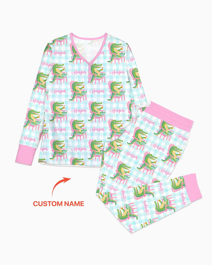 Custom Name Preppy Later Gator Bamboo Women Pajama Set