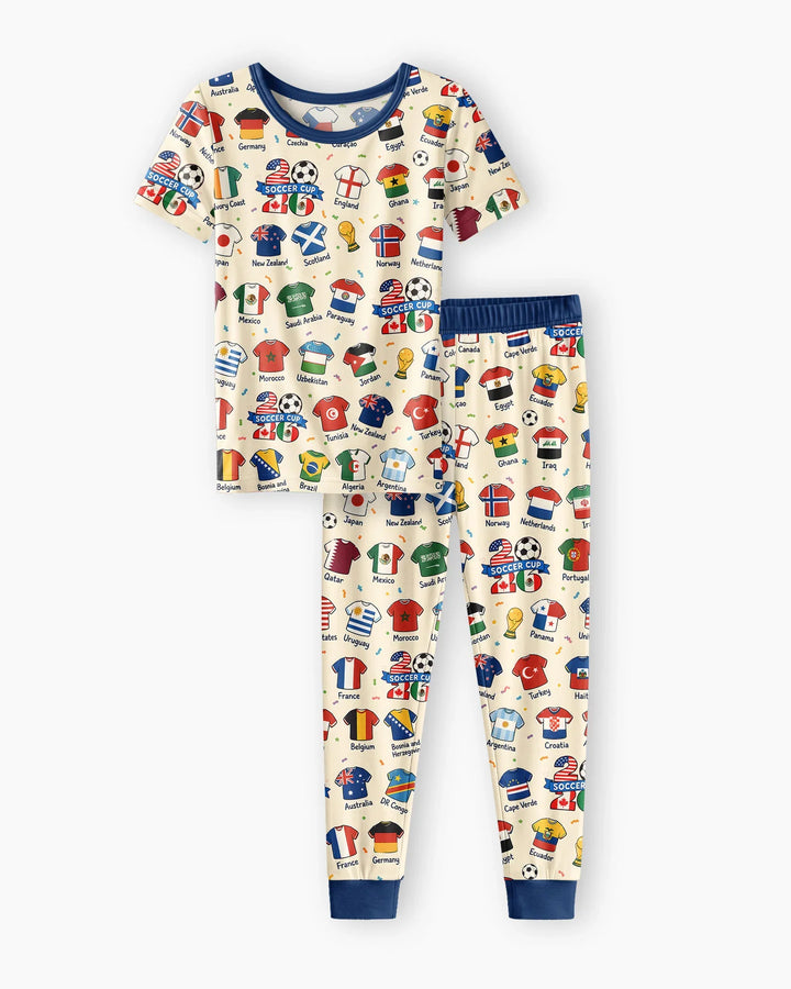 2026 Soccer World Jersey Flag Bamboo Two Piece Short Sleeve Pajama Set