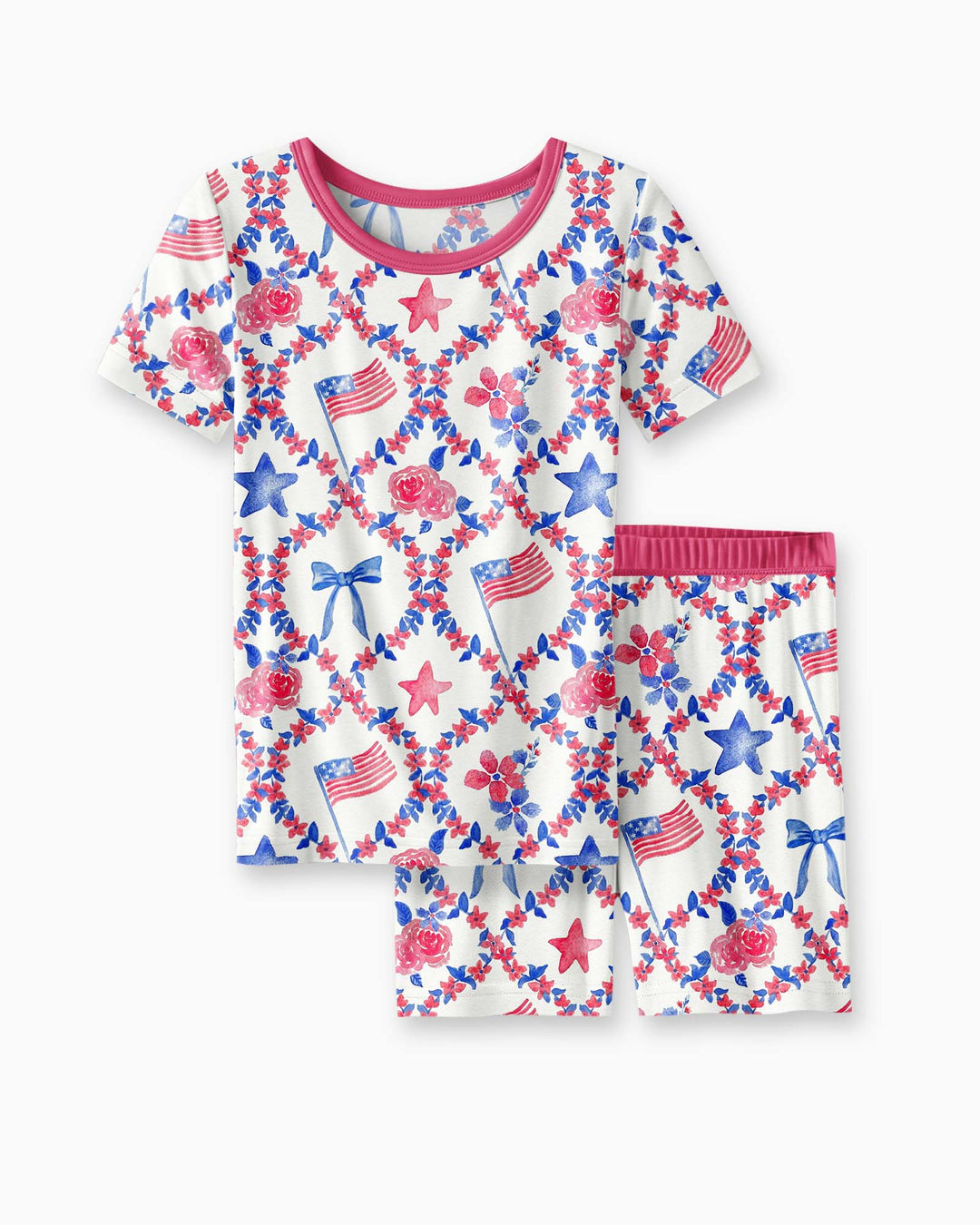Americana Bloom Two Piece Short Sleeve Shorts Pajama Set