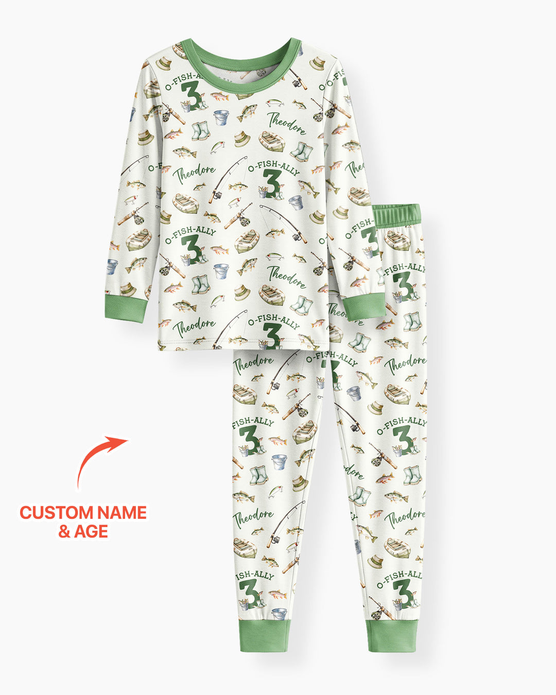 Personalized Fishing Birthday  Bamboo Two Piece Long Sleeve Pajama Set