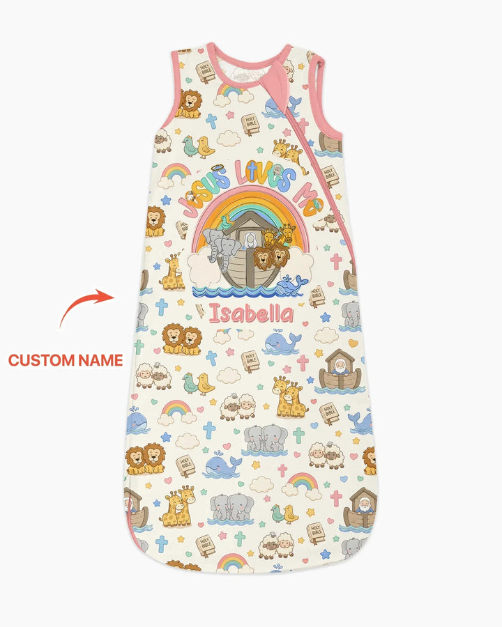 Custom Name Noah's Ark Jesus Loves Me Bamboo Sleep Bag