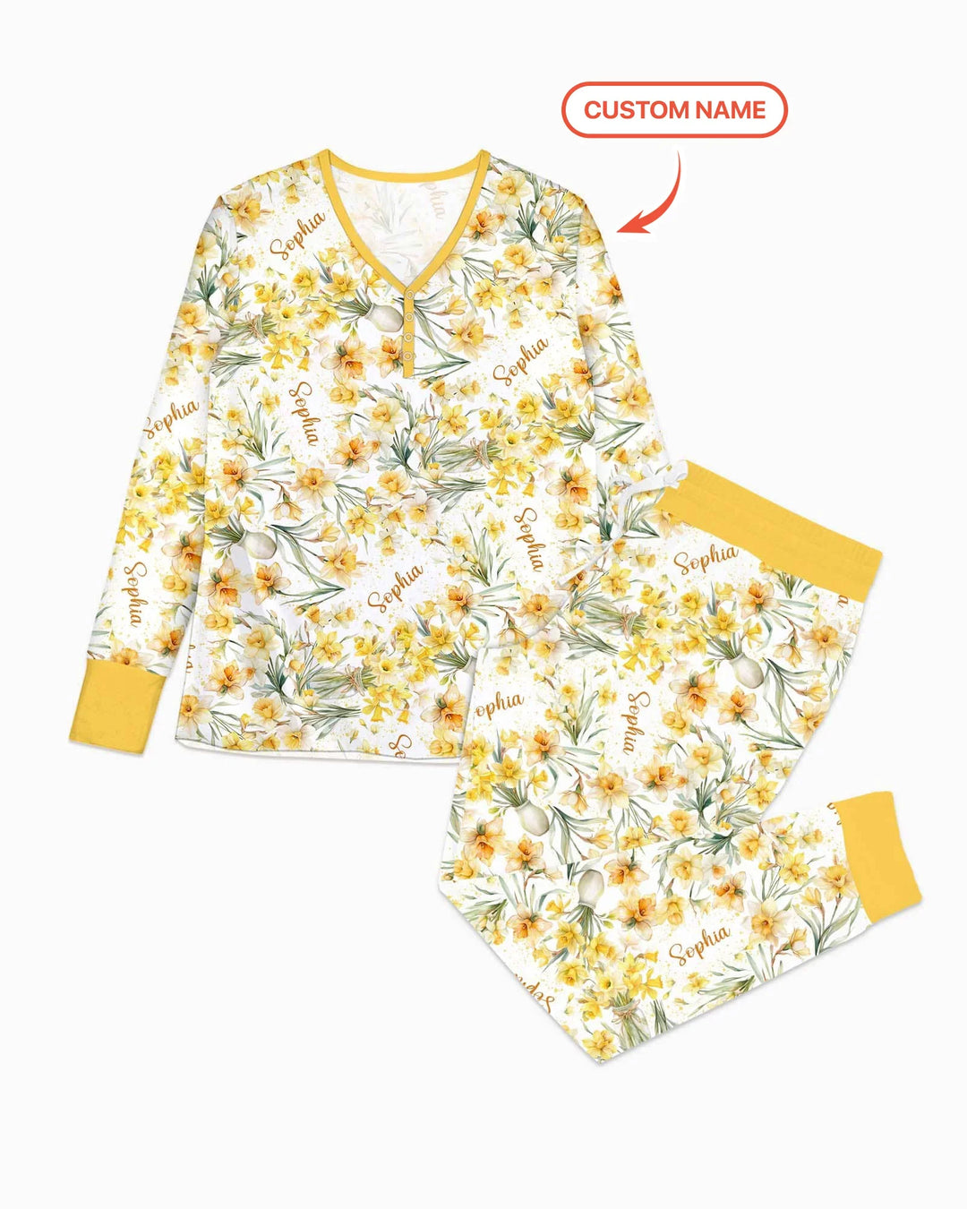 Benutzerdefinierter Name Geburtsmonatsblumen Bambus Damen Schlafanzug-Set