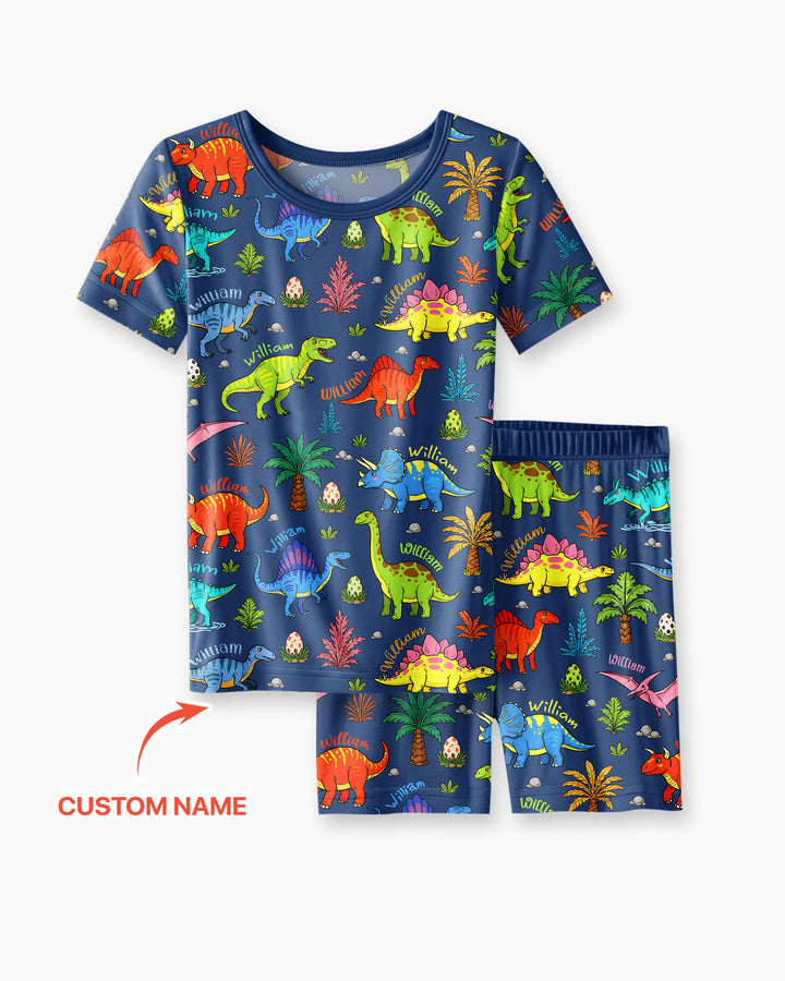 Dino Field Guide Custom Name Bamboo Two Piece Short Sleeve Shorts Pajama Set