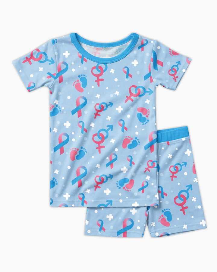 Infertility Awareness Blue and Pink Bamboo Two Piece Short Sleeve Shorts Pajama Set