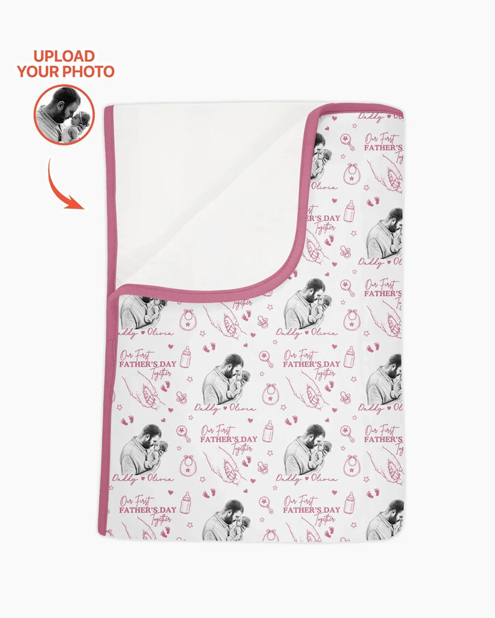 Custom Photo Our First Father's Day Together Bamboo Blanket