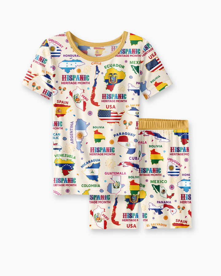 Hispanic Heritage Month Country Flags Bamboo Two Piece Short Sleeve Shorts Pajama Set
