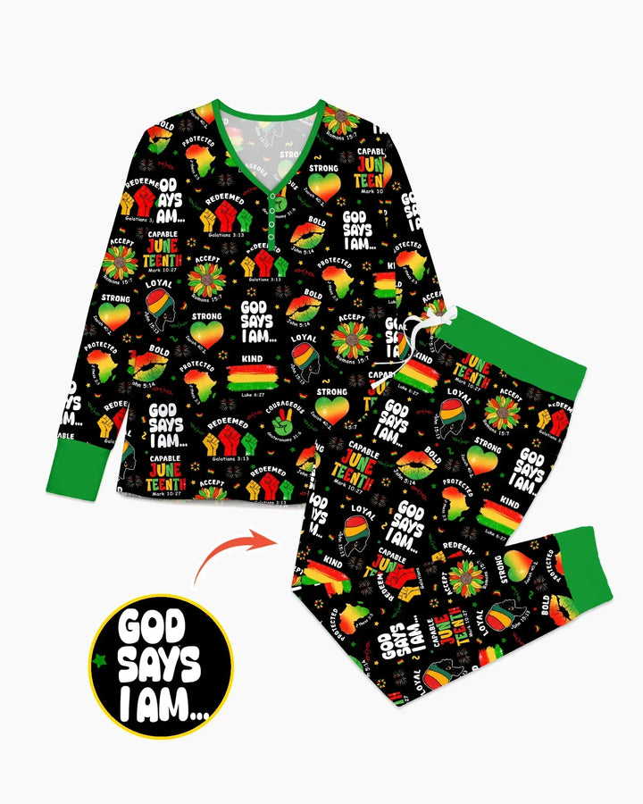 God Says I Am Juneteenth Blessings Bamboo Women Pajama Set