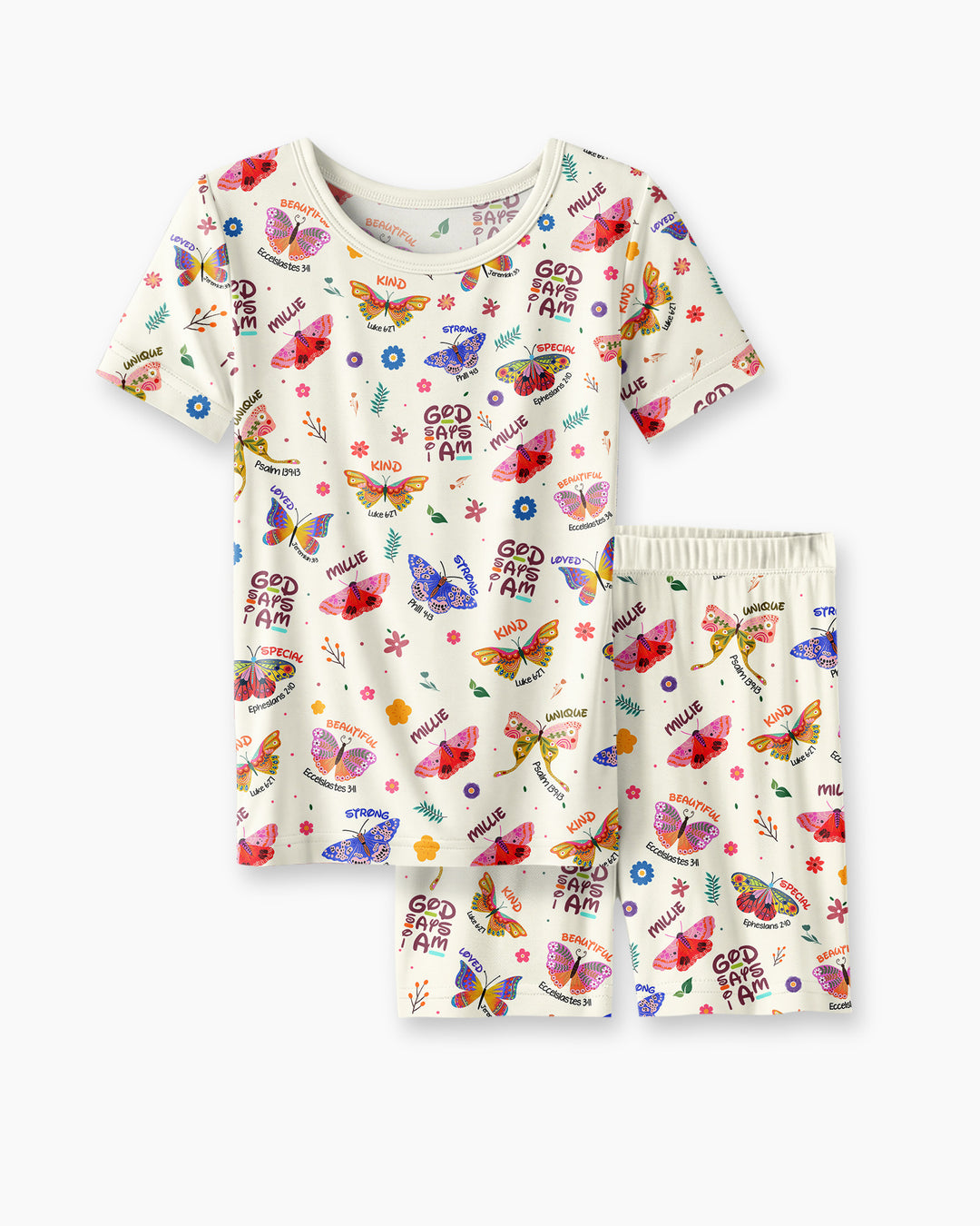Custom Name God says I am Butterfly Bamboo Two Piece Short Sleeve Shorts Pajama Set