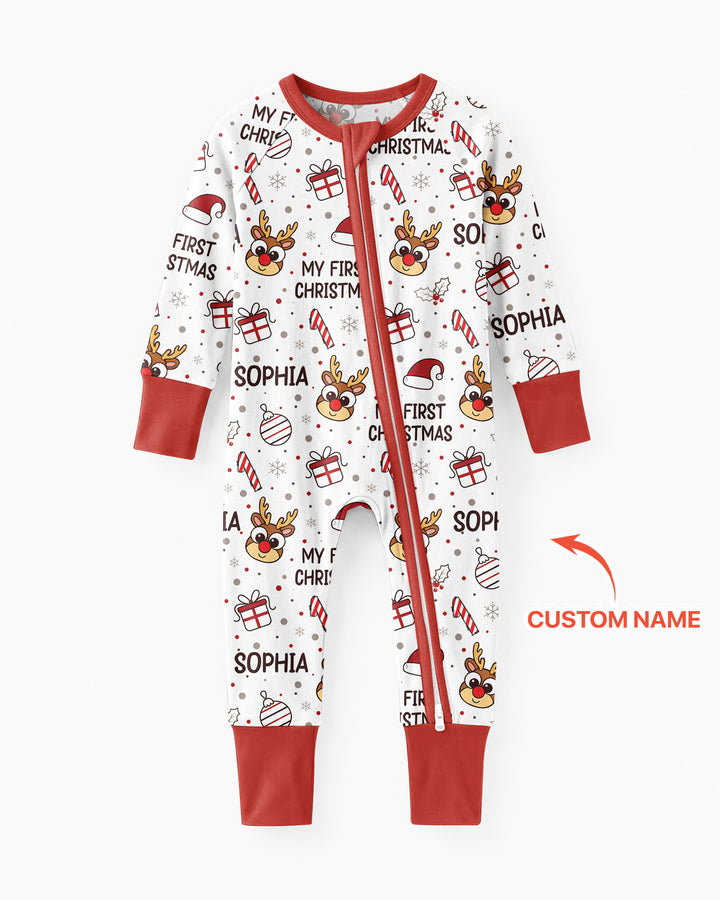 Custom Name Reindeer Doodle My First Christmas Bamboo Convertible Zippy