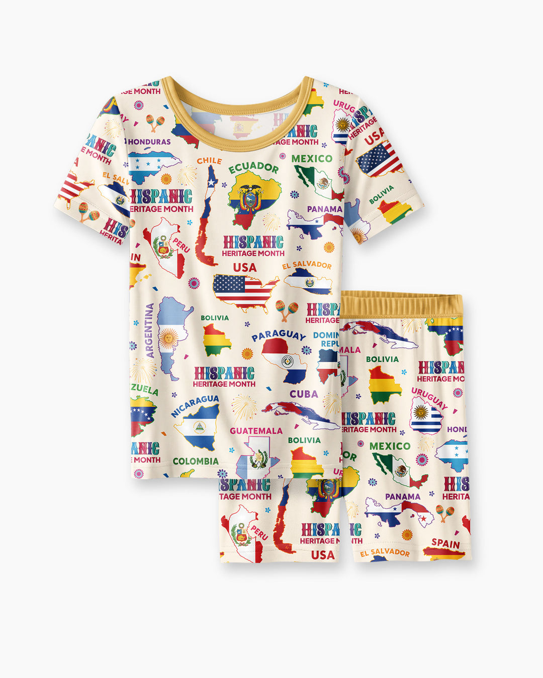 Hispanic Heritage Month Country Flags Bamboo Two Piece Short Sleeve Shorts Pajama Set