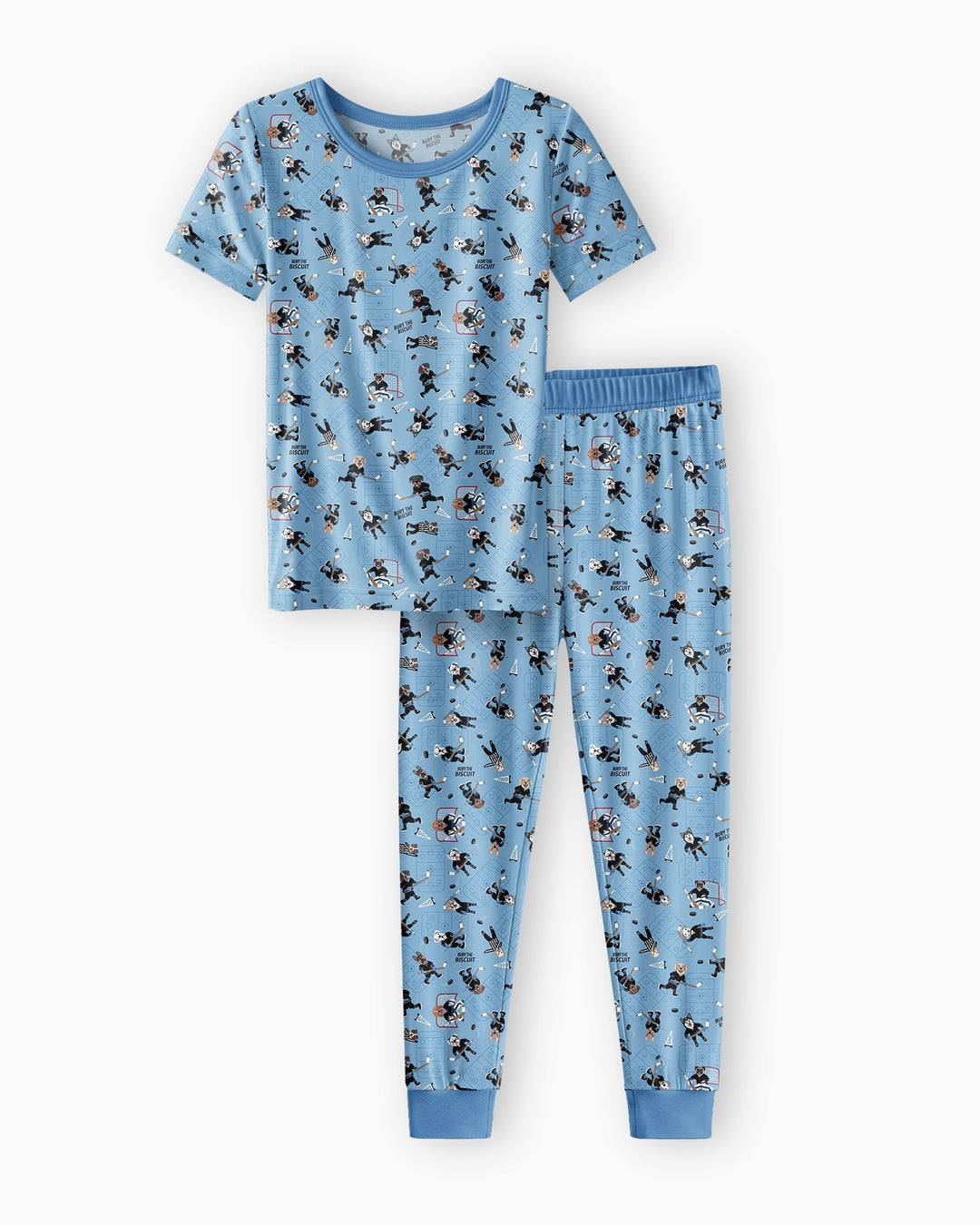 Hockey Dogs - Blue and Black Bamboo Two Piece Short Sleeve Pajama Set