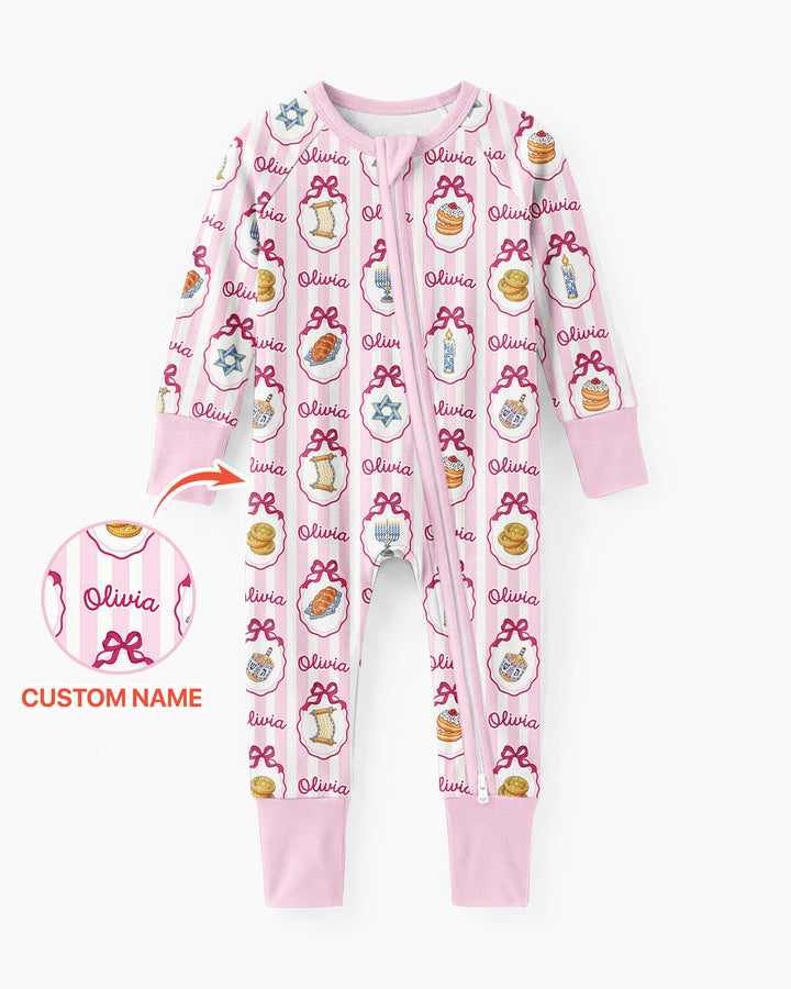 Custom Name Hanukkah Striped Bamboo Convertible Zippy