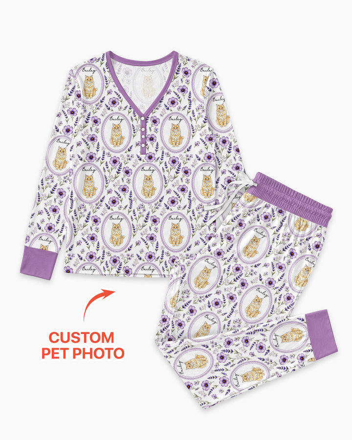 Custom Pet Photo Flower Garden Bamboo Women Pajama Set
