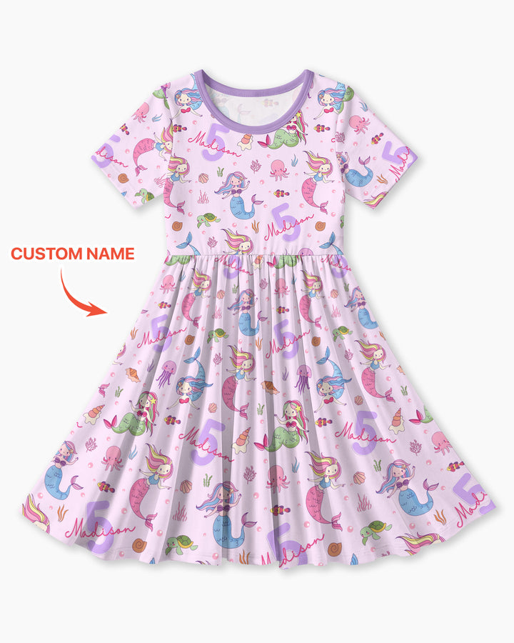Custom Name Birthday Mermaid Bamboo Twirl Dress