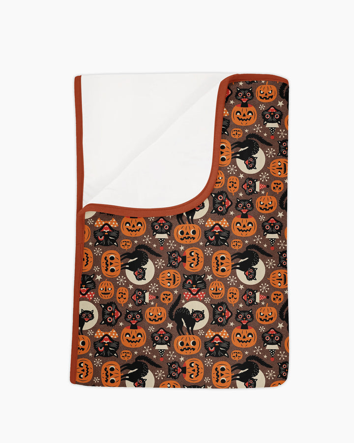 Vintage Halloween Black Cat Pumpkin Bamboo Blanket