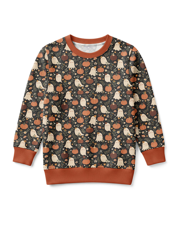 Ghost Pumpkin Harvest Floral Halloween Bamboo Crewneck Sweatshirt