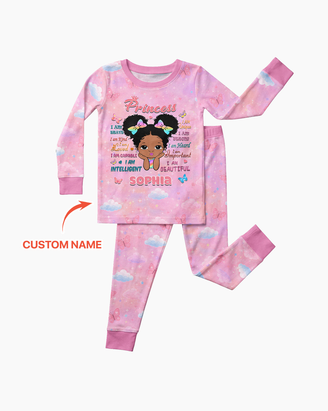 Black Princess I Am BeautifulBamboo Two Piece Long Sleeve Pajama Set
