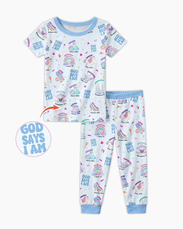 God Says I Am Girl Bamboo Two Piece Short Sleeve Pajama Set