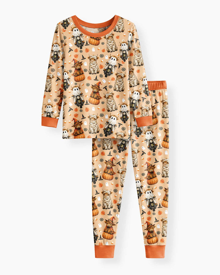 Funny Halloween Highland Cow Bamboo Two Piece Long Sleeve Pajama Set