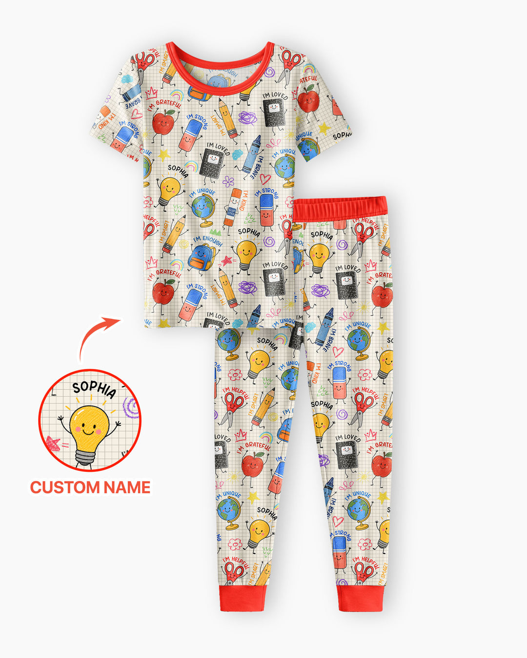 School Squad Custom Name Bamboo Two Piece Short Sleeve Pajama Set