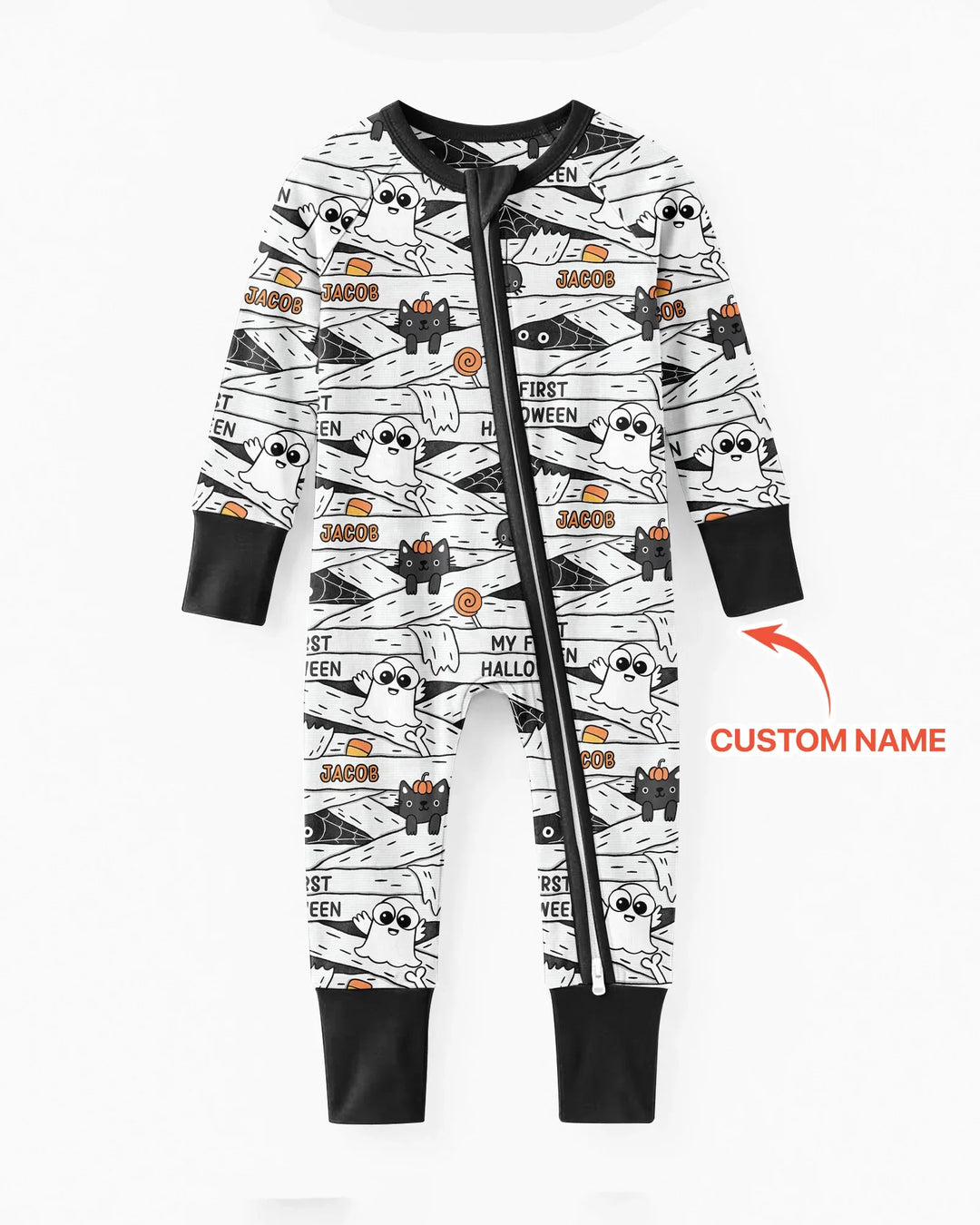 Custom Name Doodle Ghost My First Halloween Bamboo Convertible Zippy