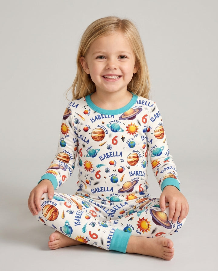 Personalized Birthday Solar System Bamboo Two Piece Long Sleeve Pajama Set