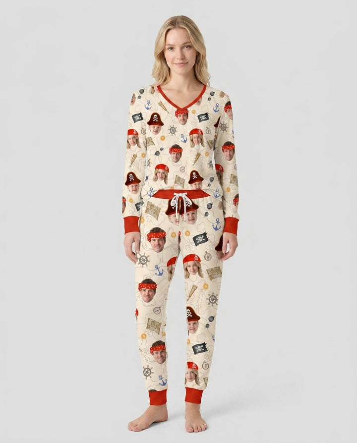Custom Photo Treasure Map Adventures Family Matching Bamboo Women Pajama Set