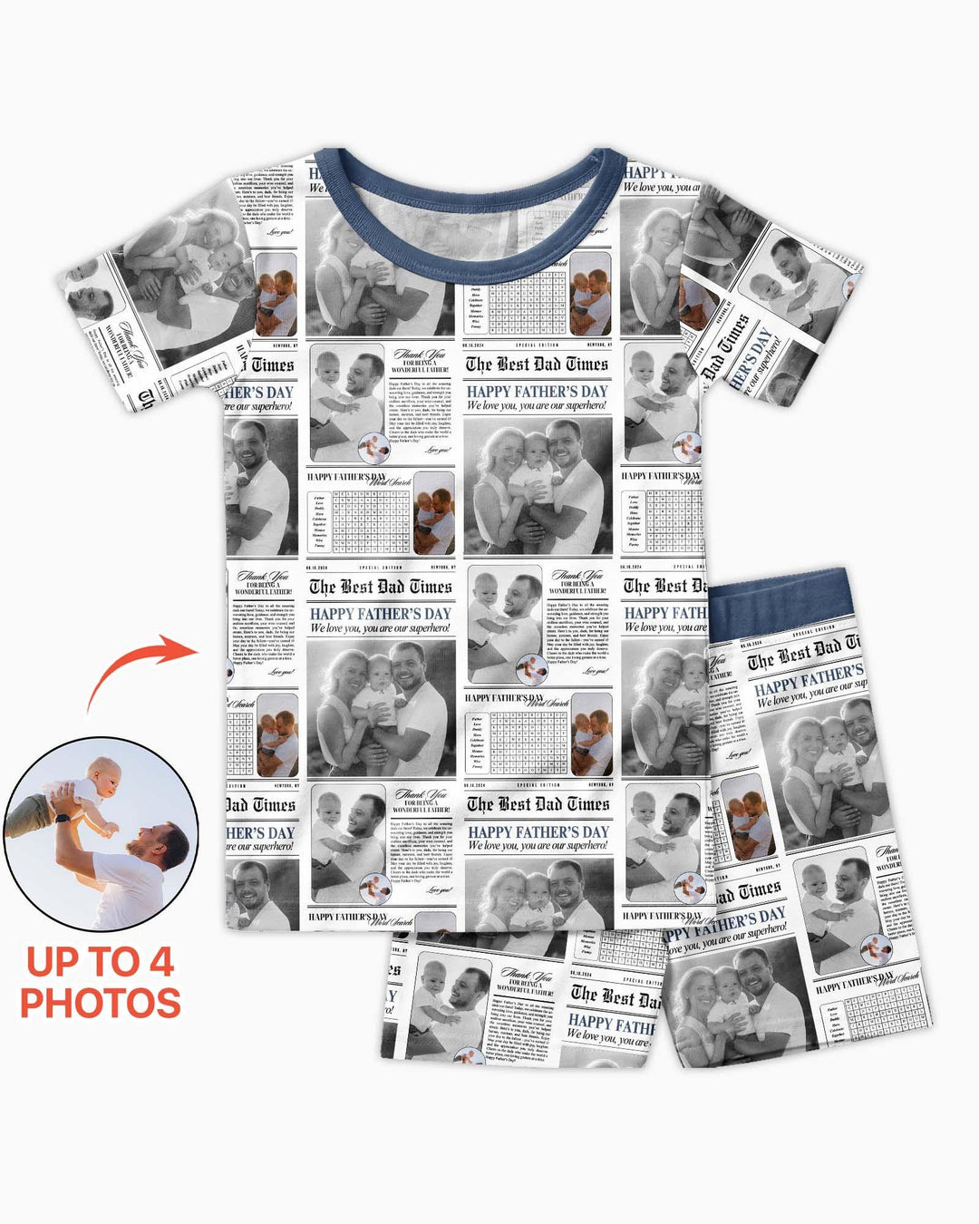 Custom Photo The Best Dad Times Bamboo Two Piece Short Sleeve Shorts Pajama Set