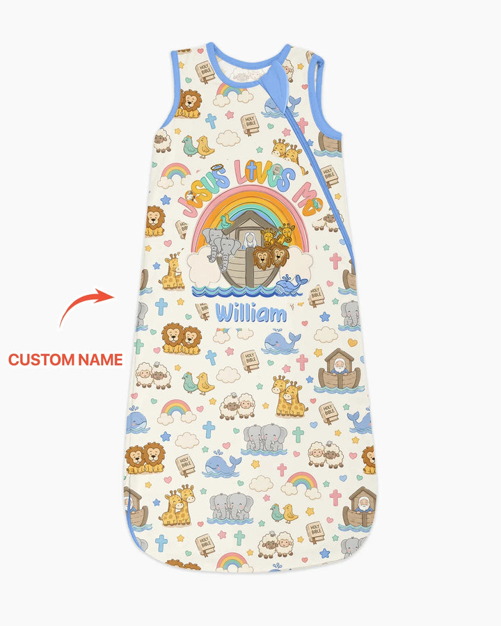 Custom Name Noah's Ark Jesus Loves Me Bamboo Sleep Bag