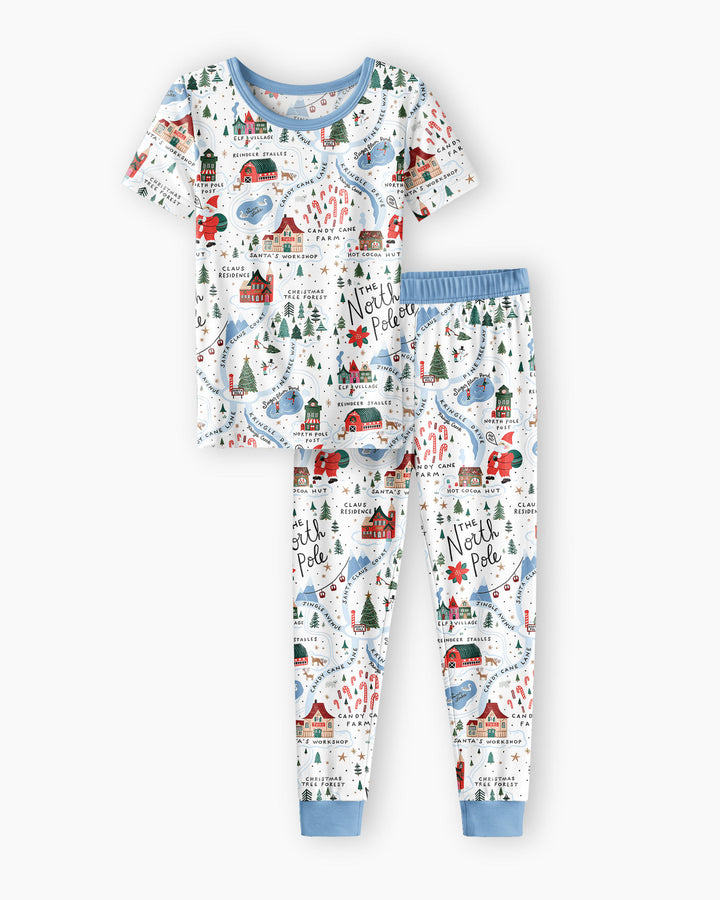 The North Pole Map Bamboo Two Piece Short Sleeve Pajama Set