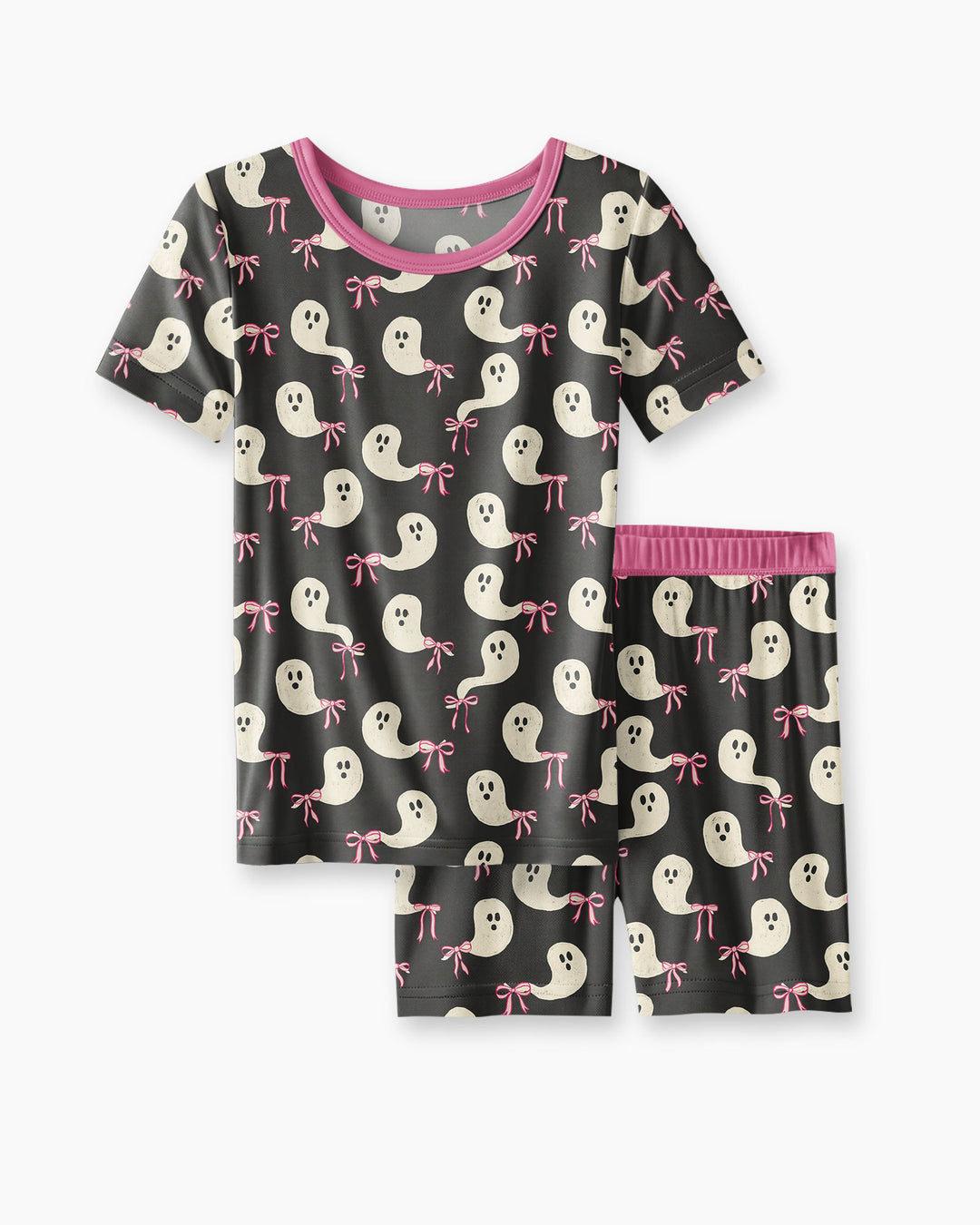 Little Ghosts Bamboo Two Piece Short Sleeve Shorts Pajama Set For Halloween