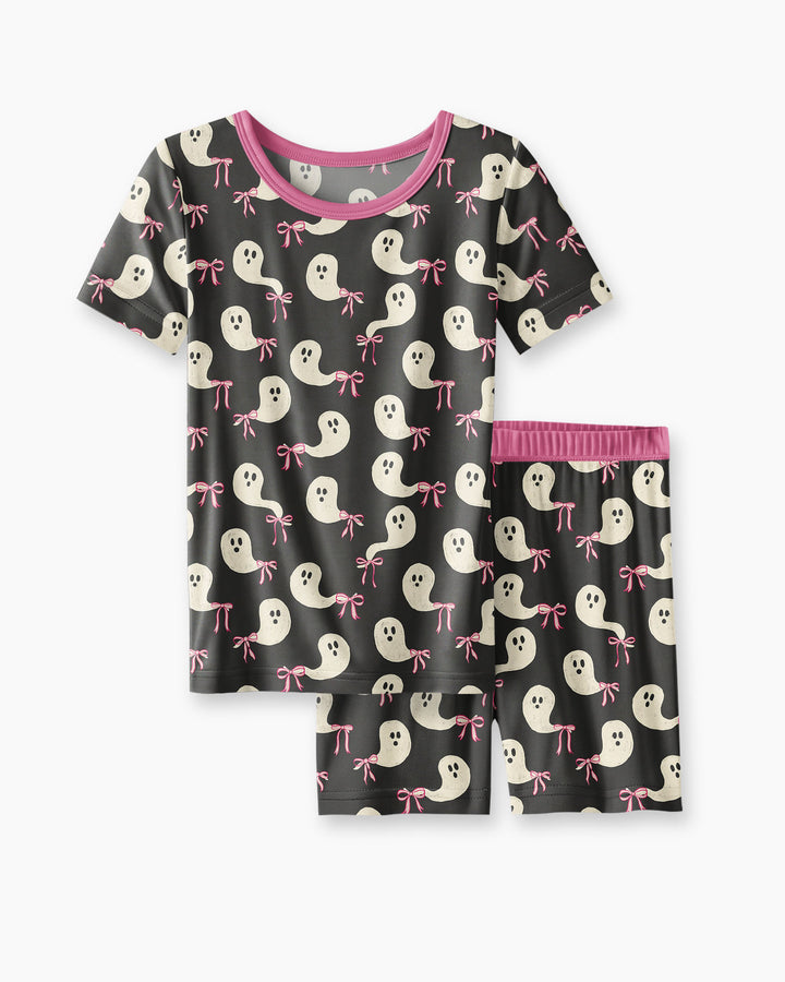 Little Ghosts Bamboo Two Piece Short Sleeve Shorts Pajama Set For Halloween