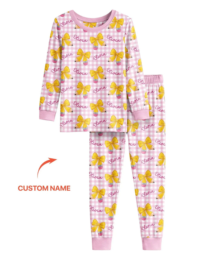 Coquette Back To School Bamboo Two Piece Long Sleeve Pajama Set