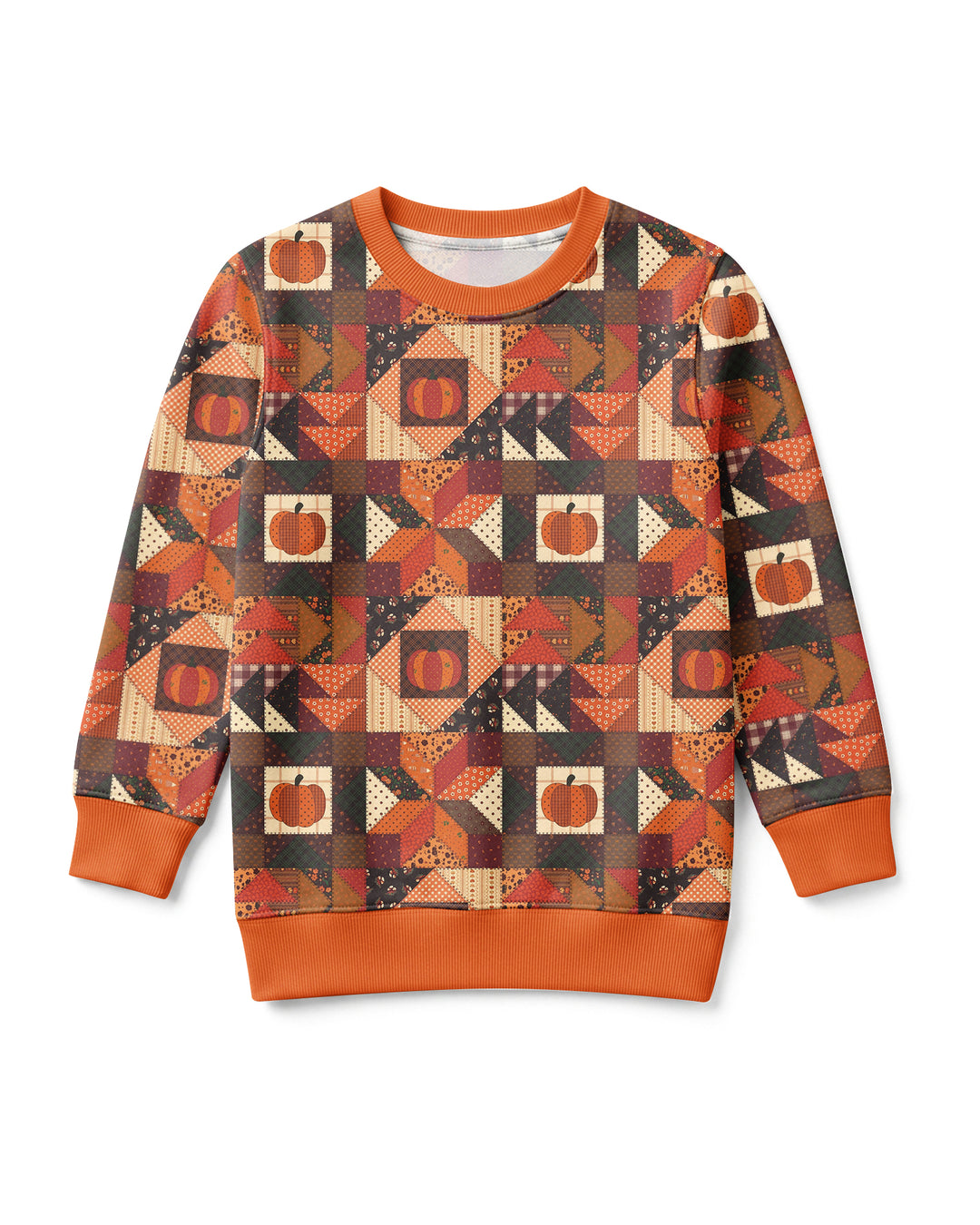 Vintage Pumpkin Patchwork Fall Bamboo Crewneck Sweatshirt