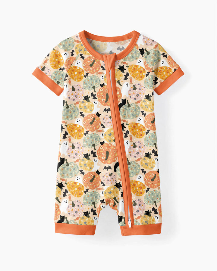 Floral Pumpkin Ghost Halloween Bamboo Shorty Zippy