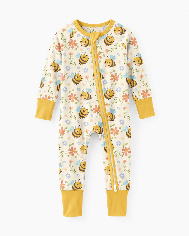 Bees and Flowers Bamboo Convertible Zippered Romper