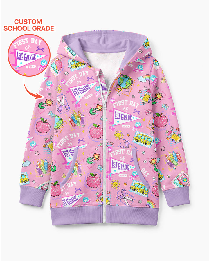Custom Grade Girls School First Day Bamboo Zip Hoodie