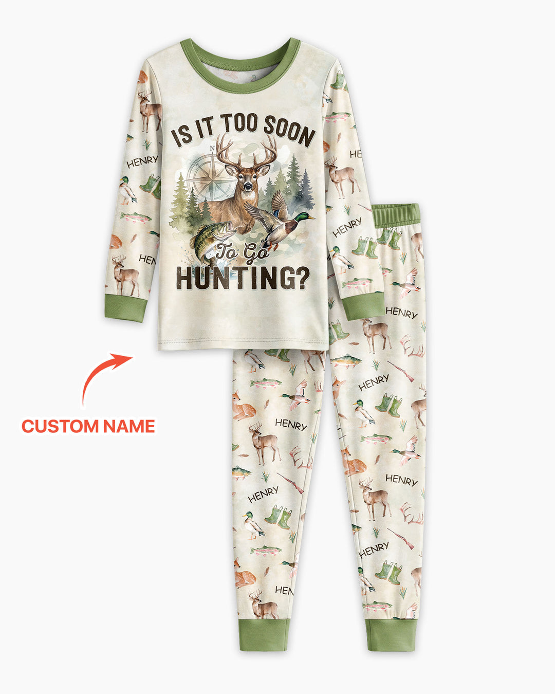 Is It Too Soon To Go Hunting Custom Name Bamboo Two Piece Long Sleeve Pajama Set