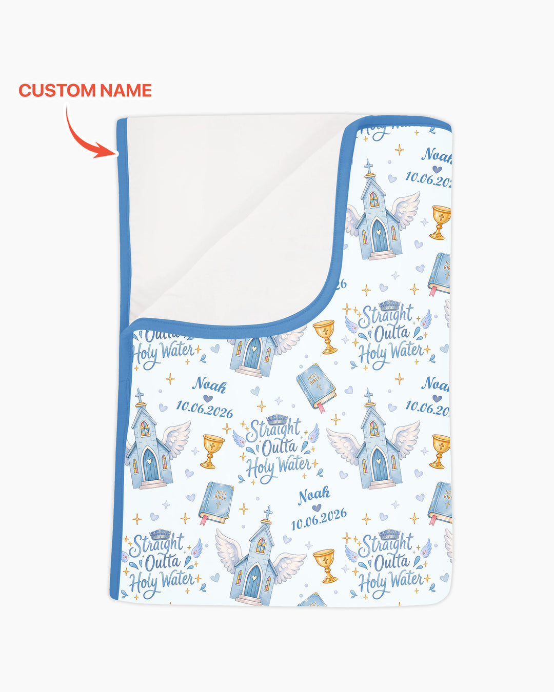 Custom Name Baptism Christening Straight Outta Holy Water Bamboo Blanket