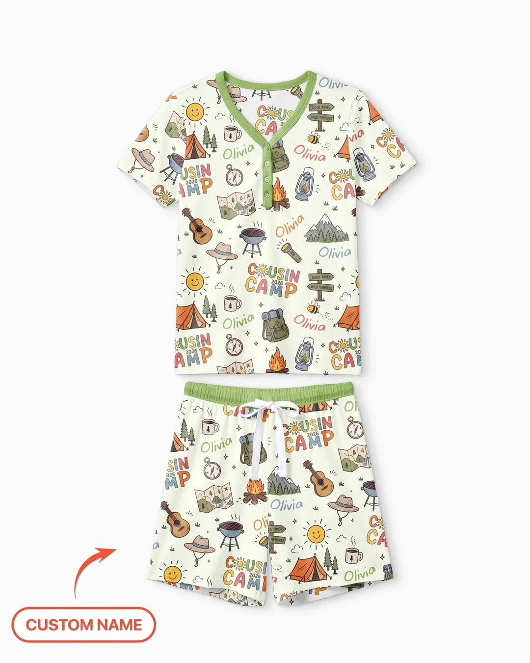 Custom Name Cousin Camp 2026 Bamboo Women Short Sleeve Short Pajama Set