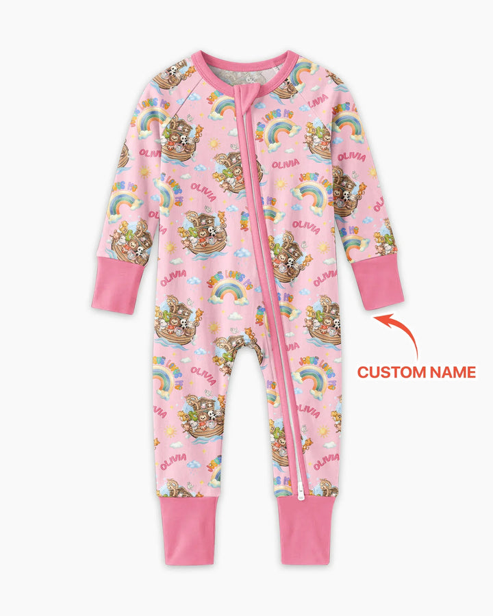 Custom Name Jesus Loves Me Noah's Ark Bamboo Convertible Zippy