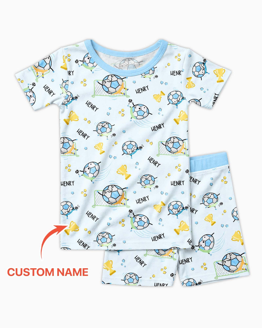 Conjunto de pijama de dos piezas de bambú a juego para papá futbolero, de manga corta y pantalones cortos, con nombre personalizado